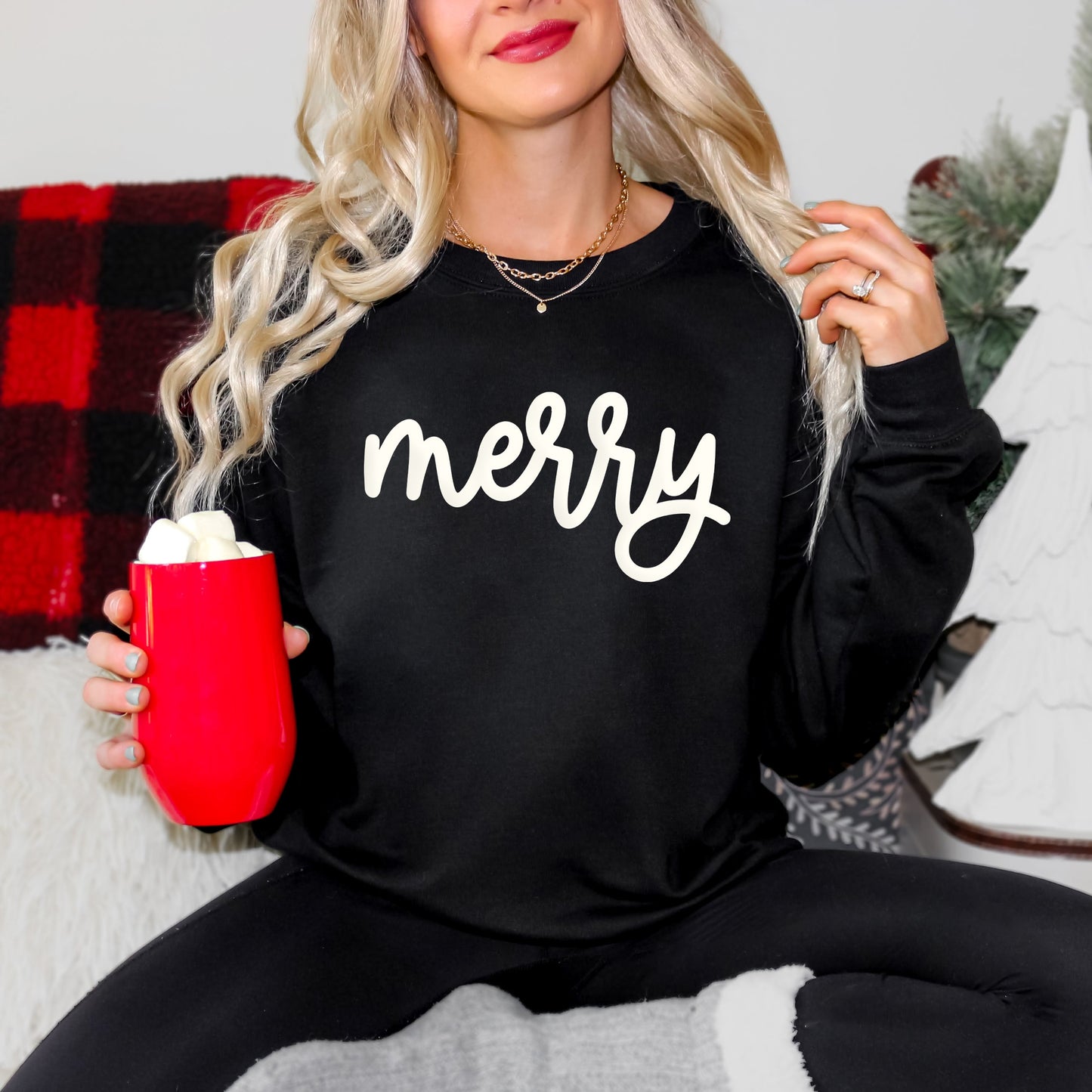 Merry Bold Cursive Puff Print |Sweatshirt