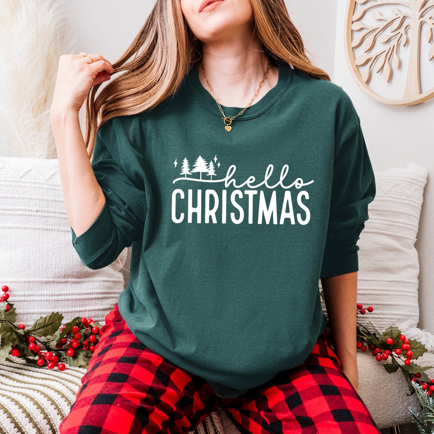Hello Christmas Trees | Garment Dyed Long Sleeve