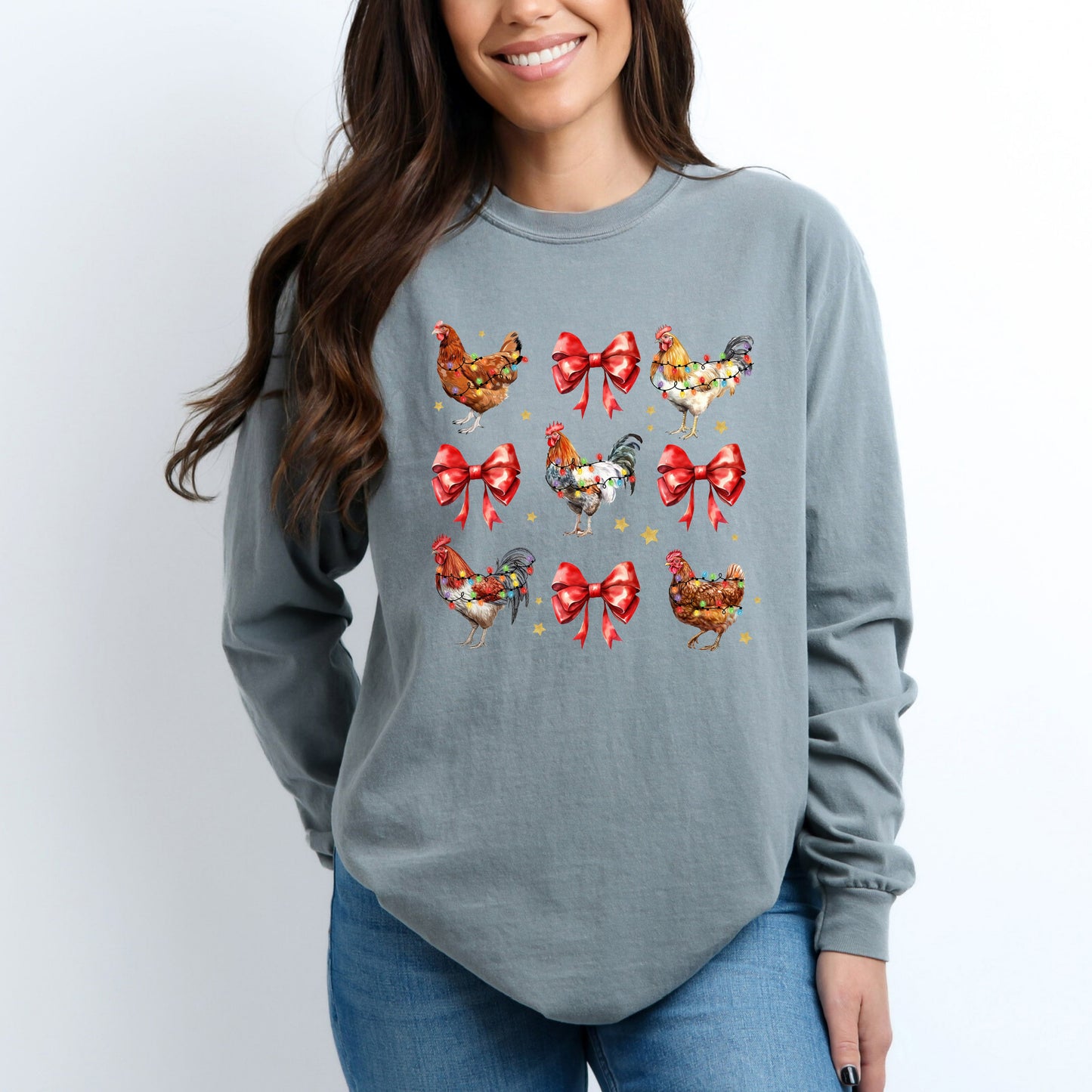 Coquette Christmas Chicken | Garment Dyed Long Sleeve