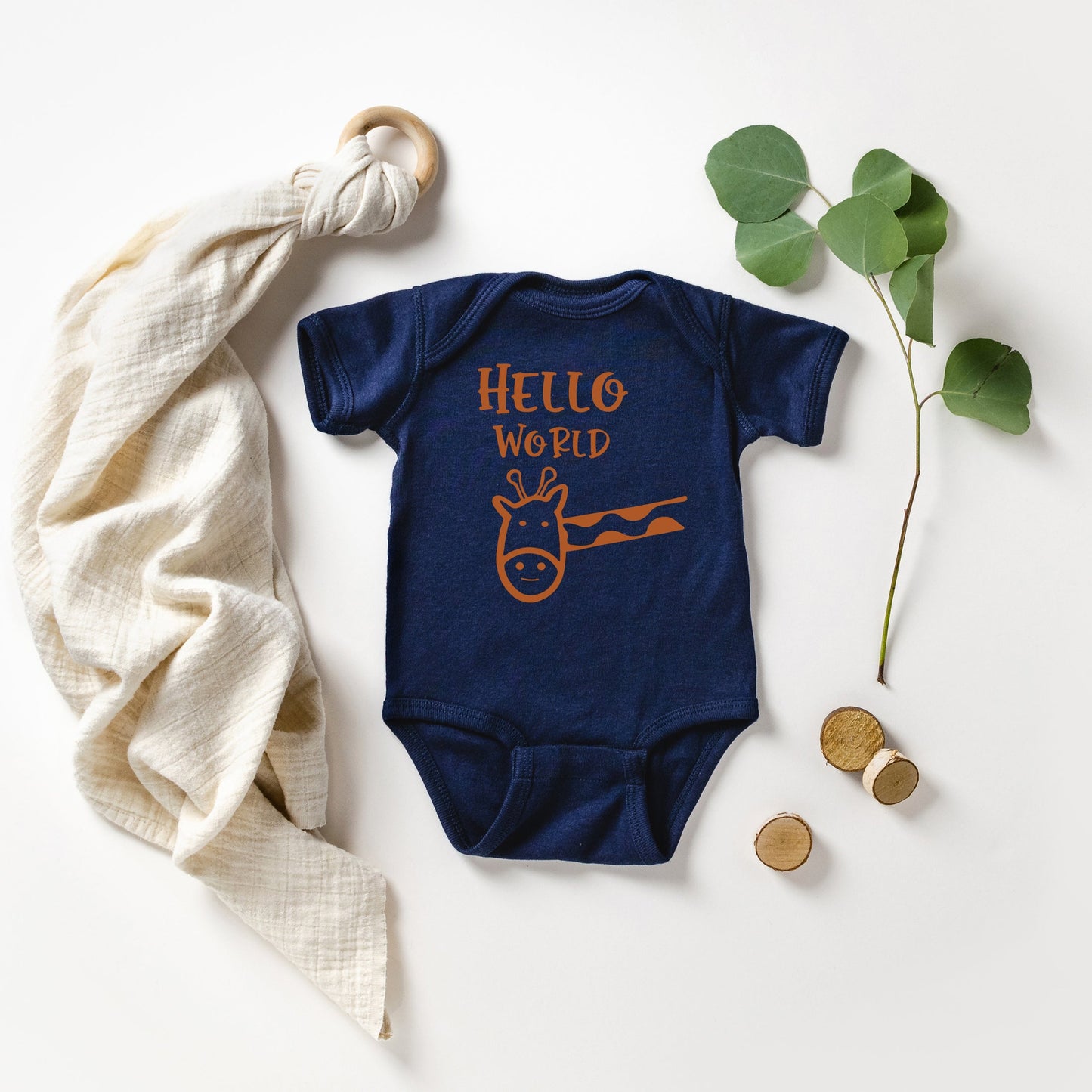 Hello World Giraffe | Baby Graphic Short Sleeve Bodysuit