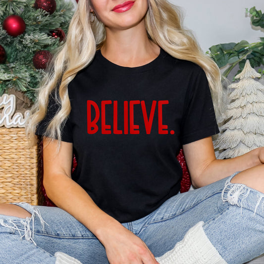 Believe Bold Puff Print | Short Sleeve Crew Neck