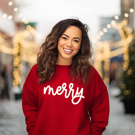 Merry Bold Cursive Puff Print |Sweatshirt