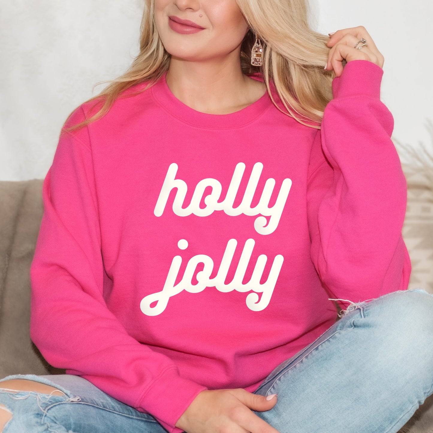 Holly Jolly Bold Cursive Puff Print | Sweatshirt