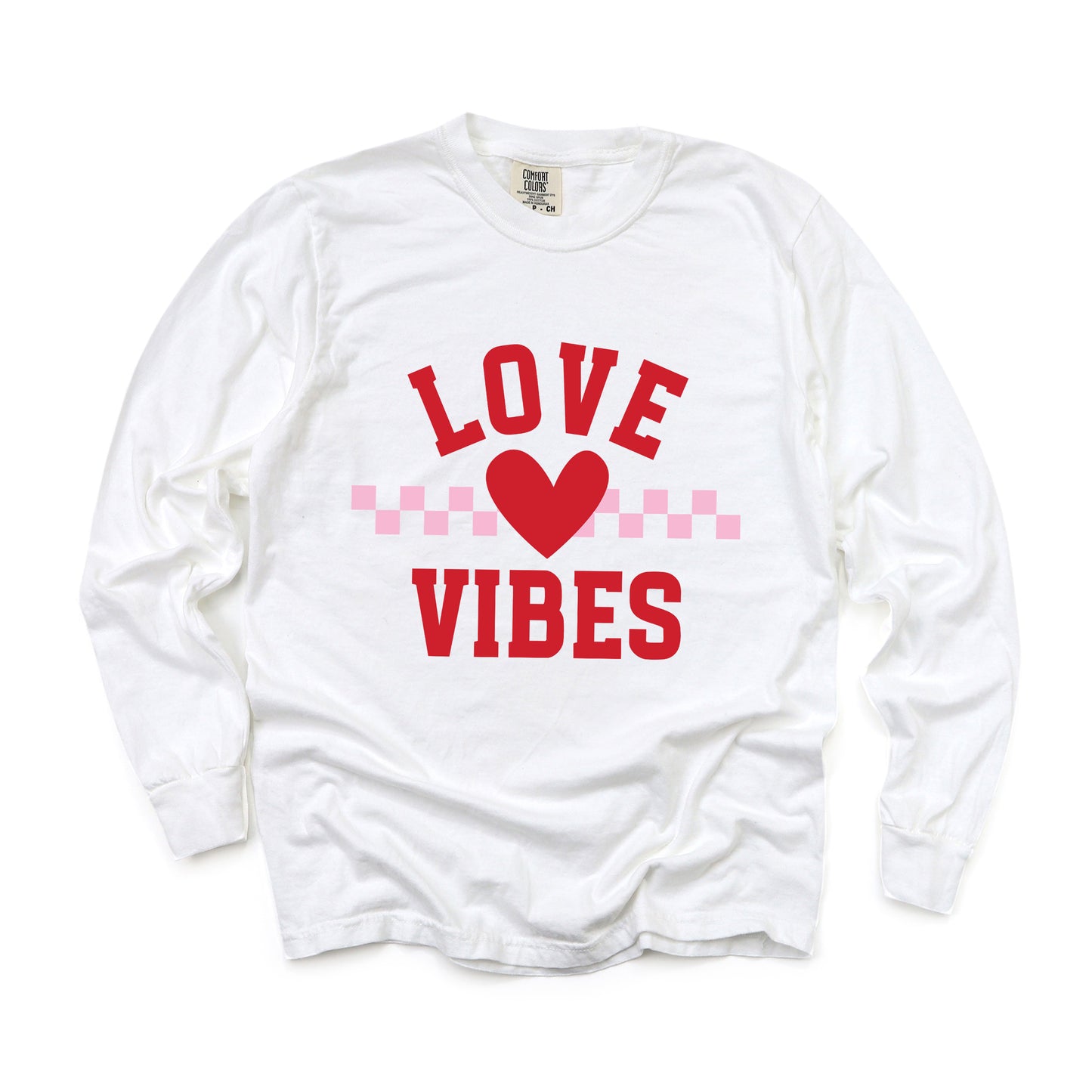 Love Vibes Heart Checkered | Garment Dyed Long Sleeve