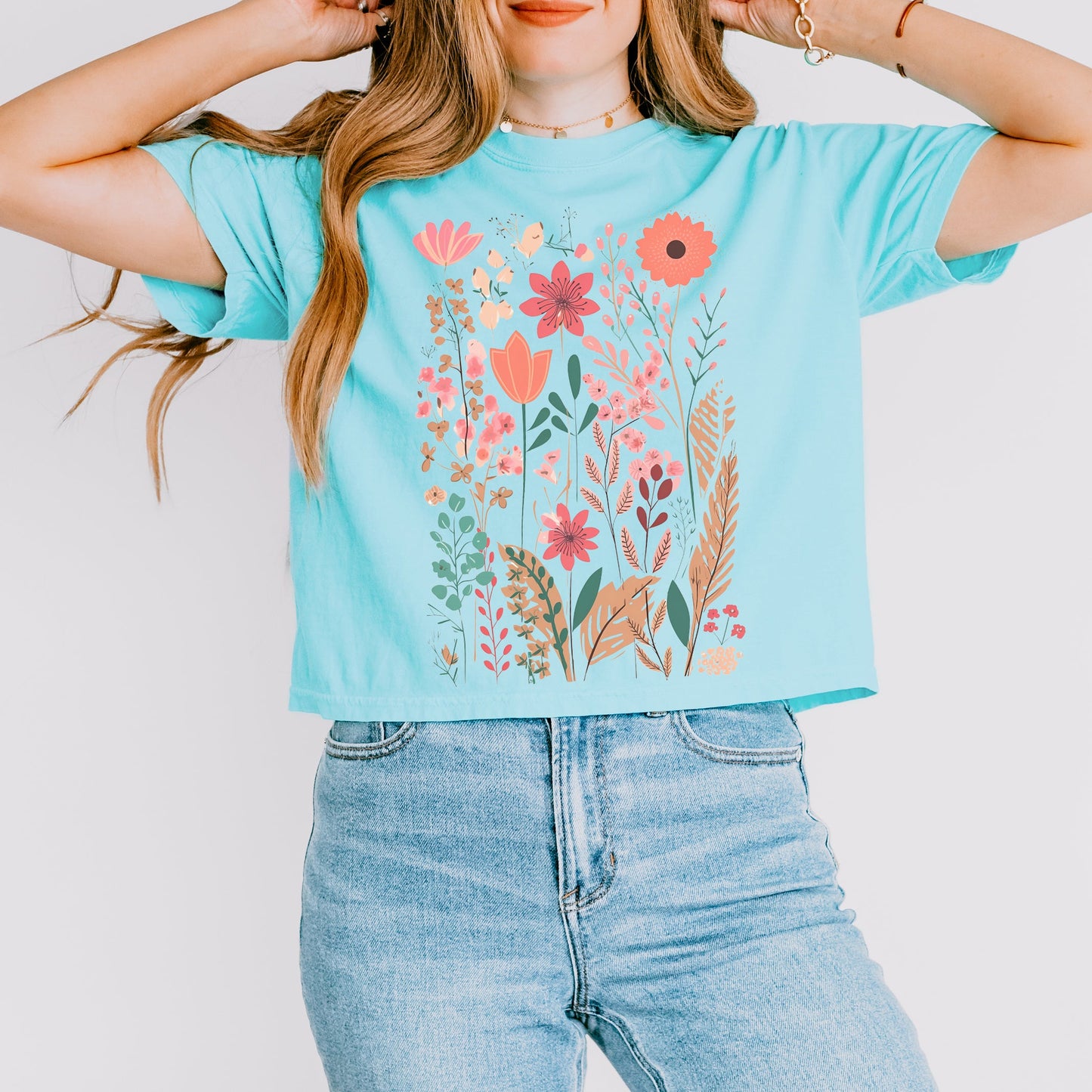 Pastel Wildflowers  | Relaxed Fit Cropped Tee