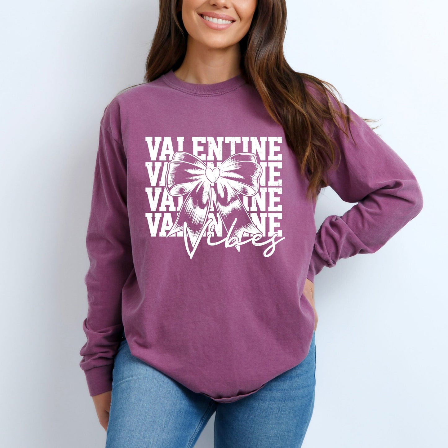 Coquette Valentine Vibes Stacked | Garment Dyed Long Sleeve
