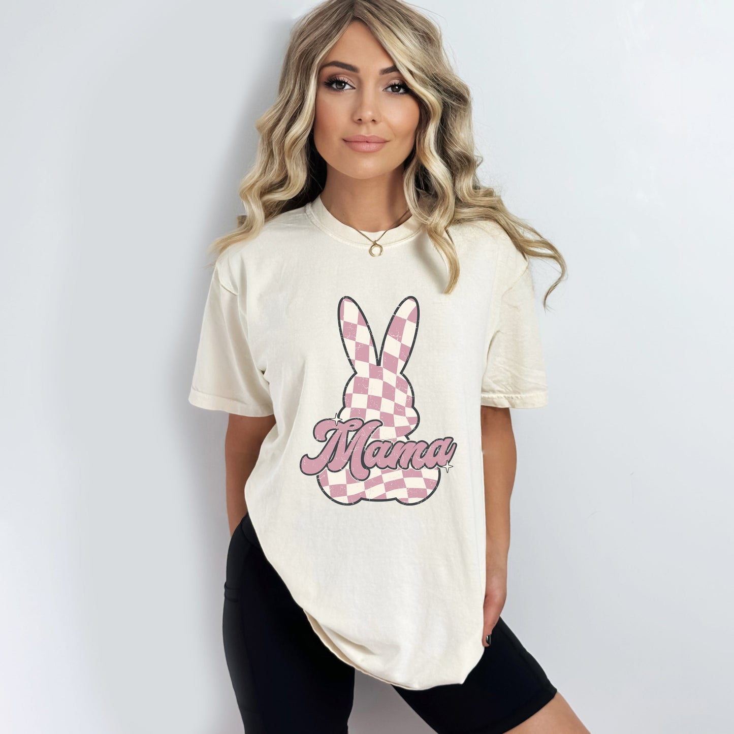 Checkered Bunny Mama | Garment Dyed Short Sleeve Tee