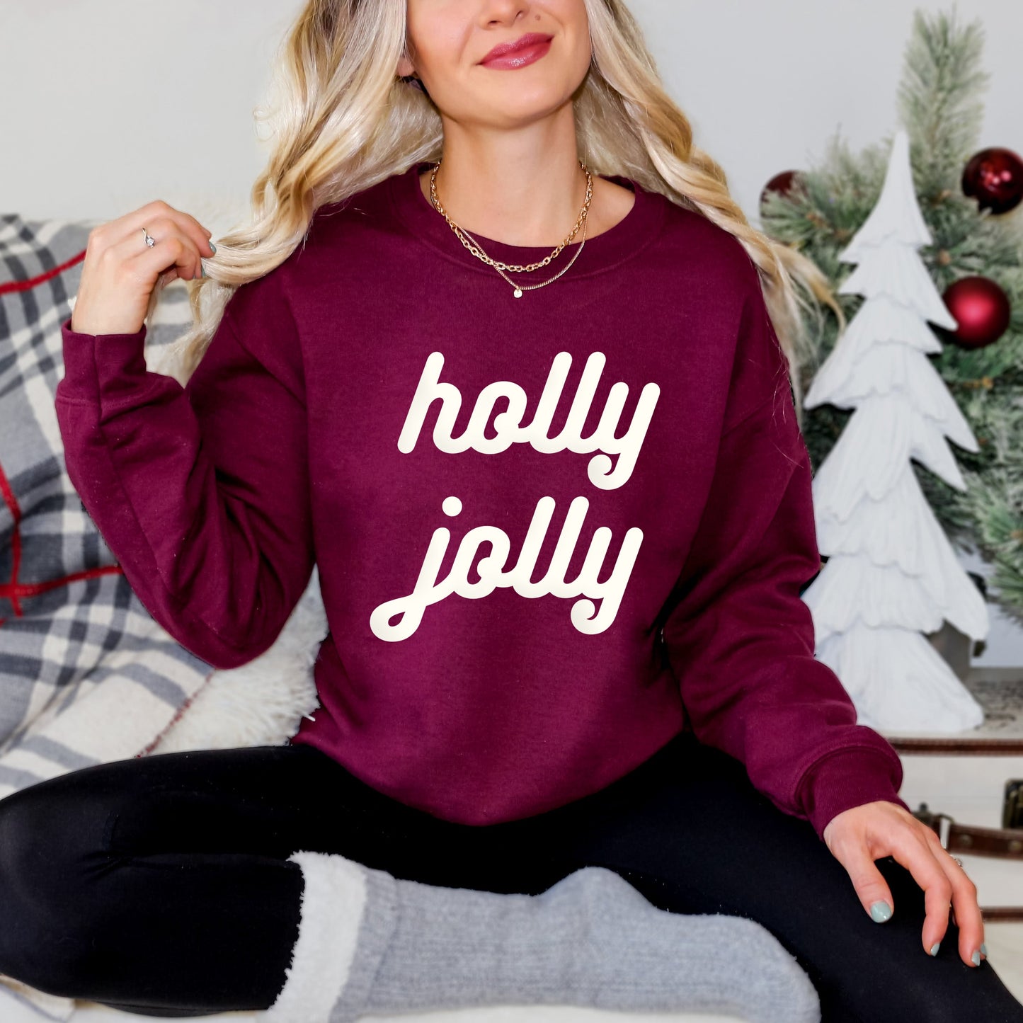 Holly Jolly Bold Cursive Puff Print | Sweatshirt