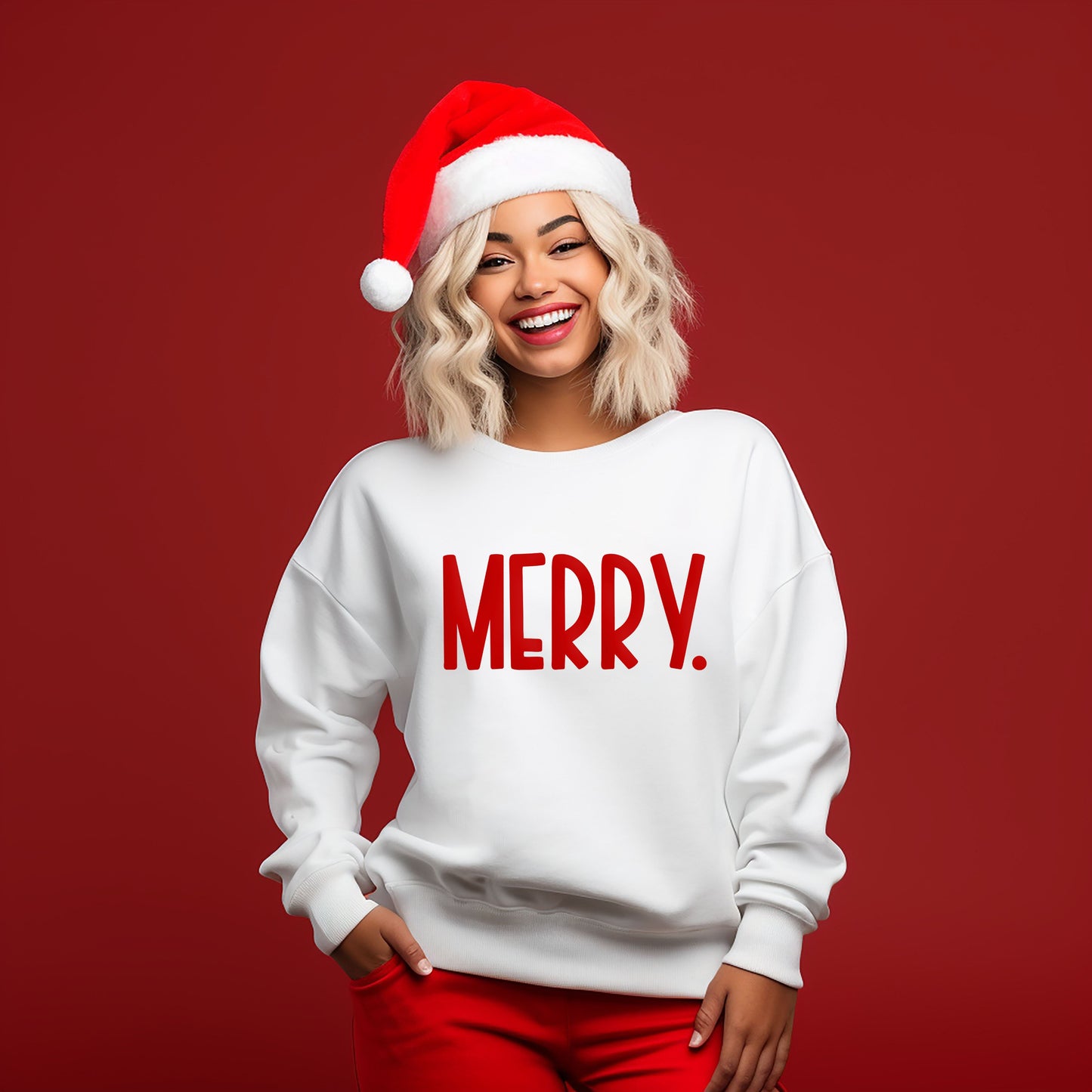 Merry Bold Word Puff Print | Sweatshirt