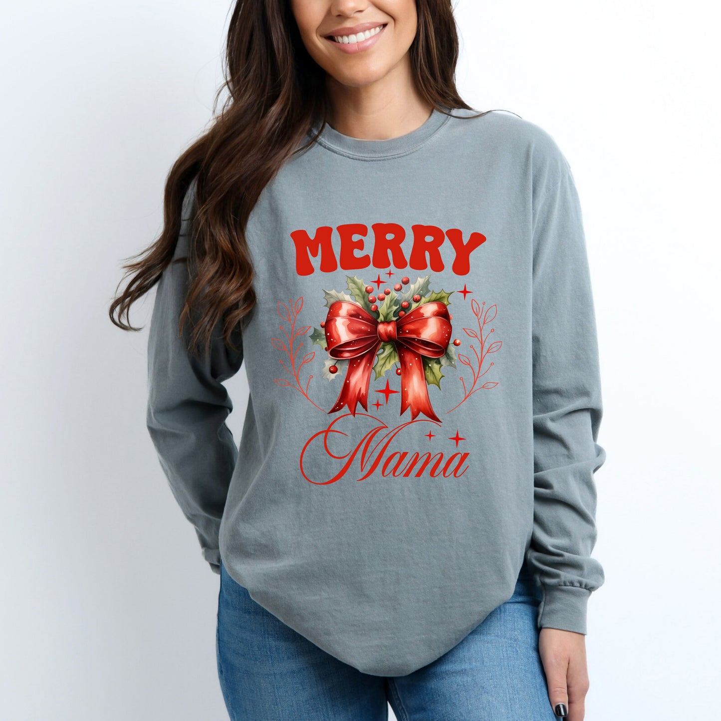 Coquette Merry Mama Bow | Garment Dyed Long Sleeve