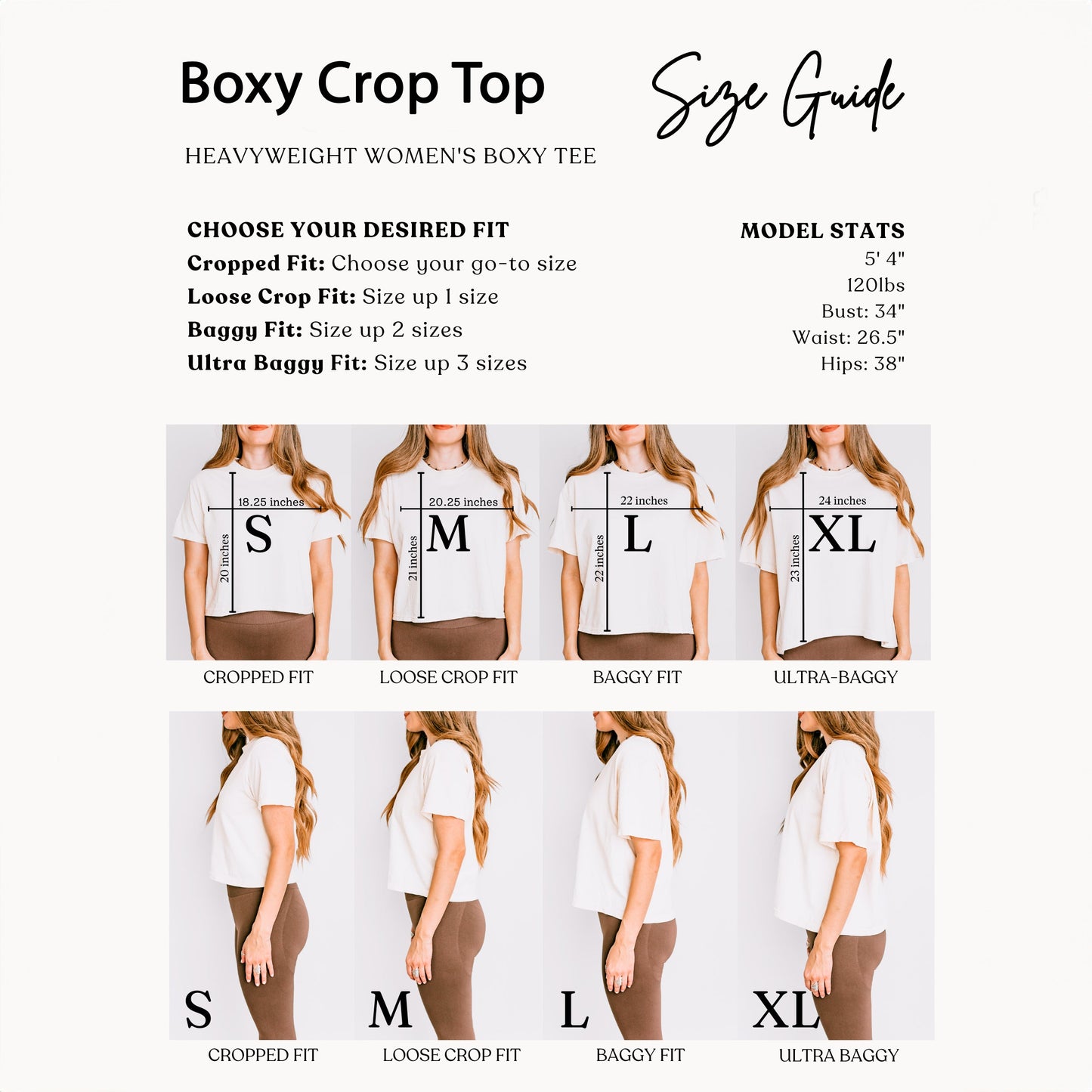 Women's Boxy Crop Top Graphic T-Shirt - size guide