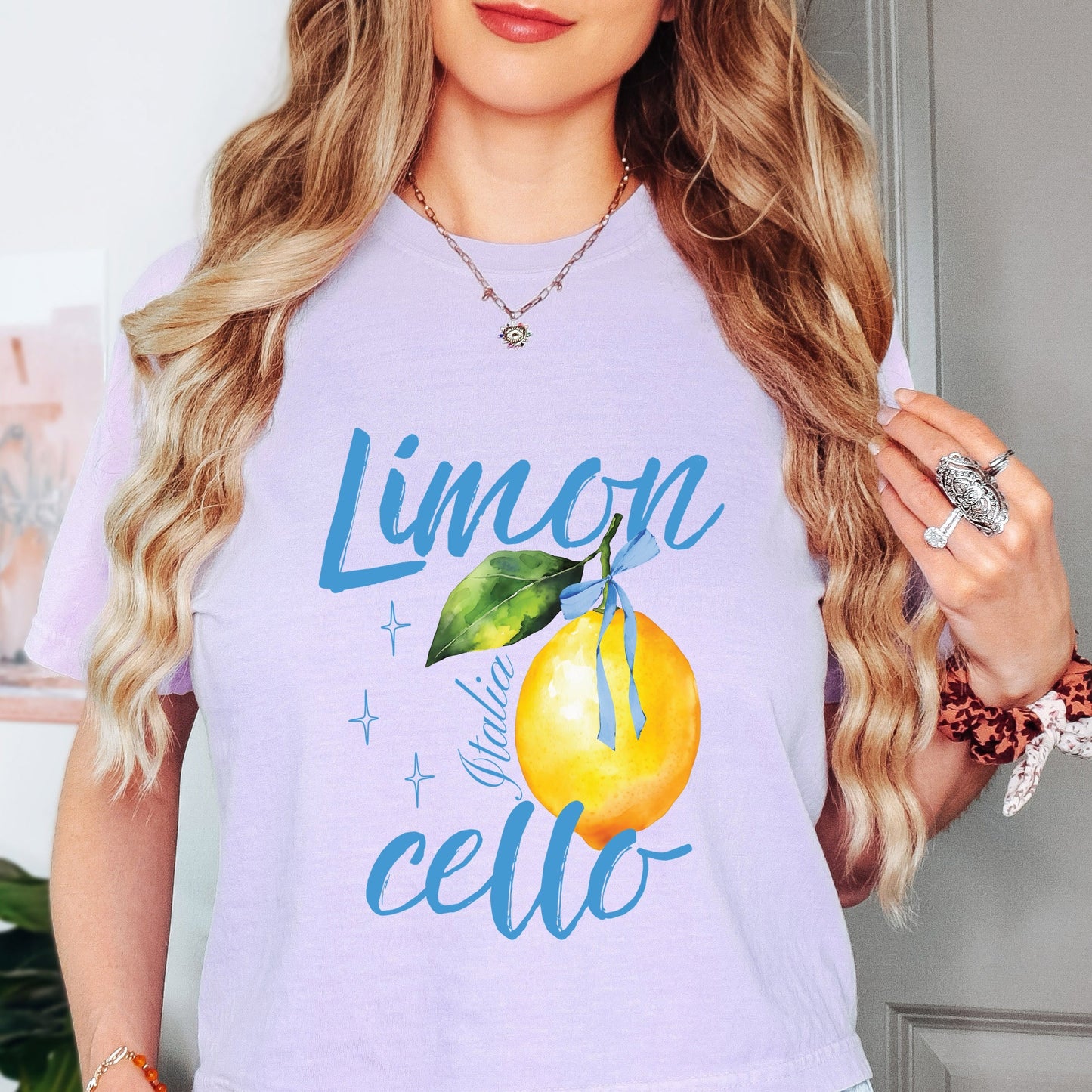 Limoncello Watercolor - Women's Boxy Crop Top Graphic T-Shirt