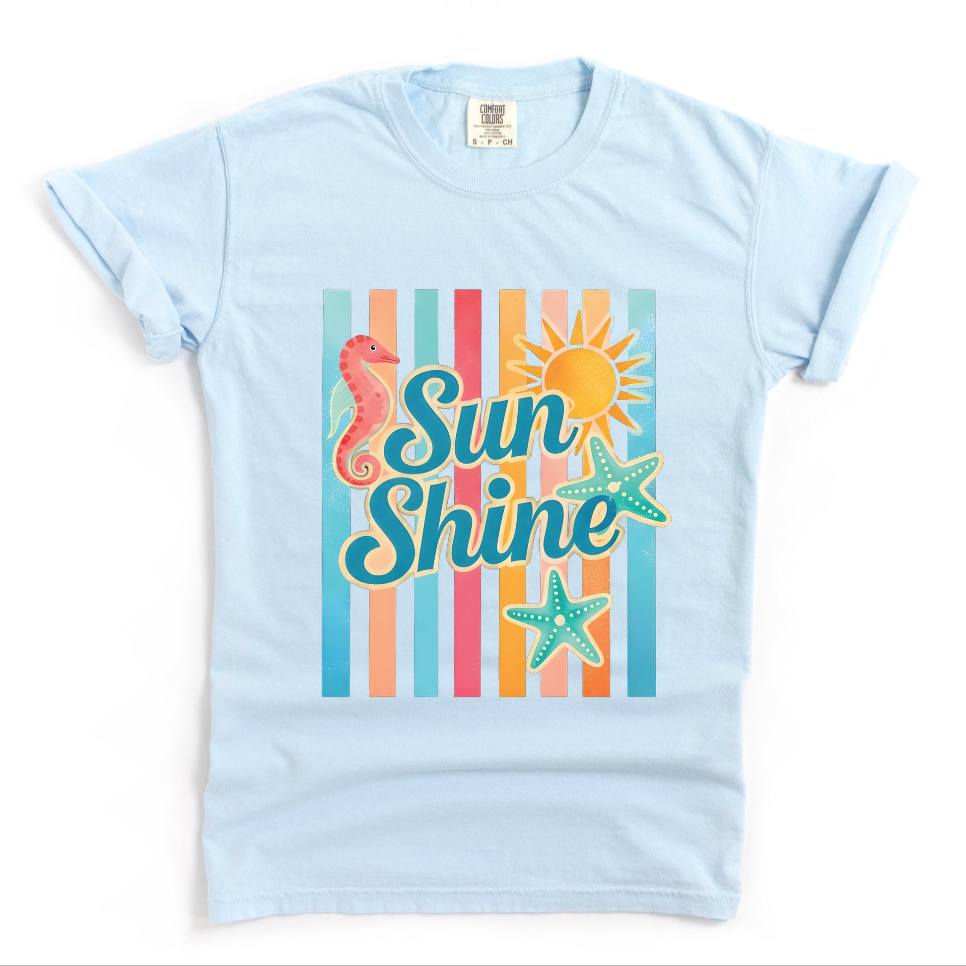 Sunshine Seahorse Stripes - Women's Garment Dyed Graphic T-Shirt