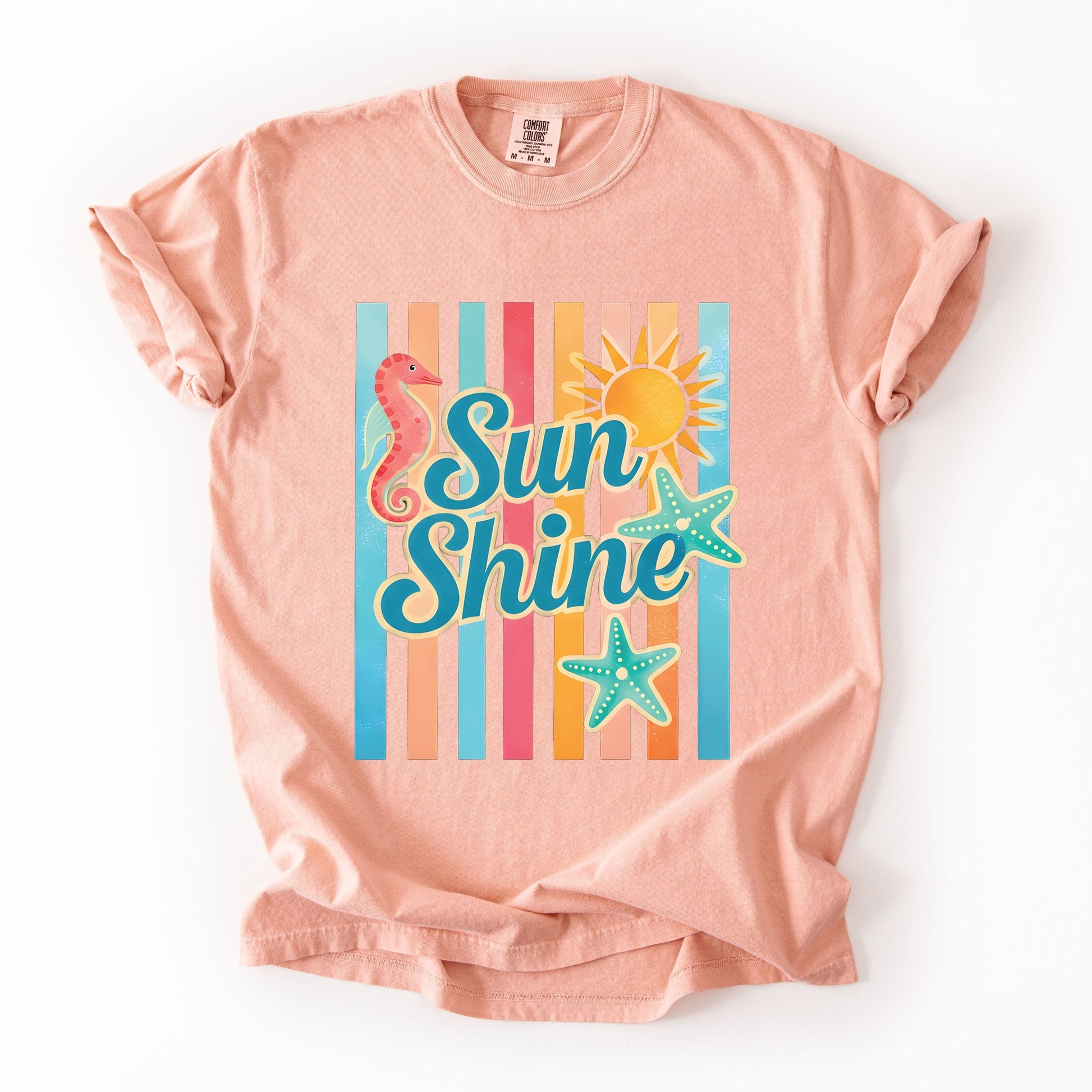 Sunshine Seahorse Stripes - Women's Garment Dyed Graphic T-Shirt
