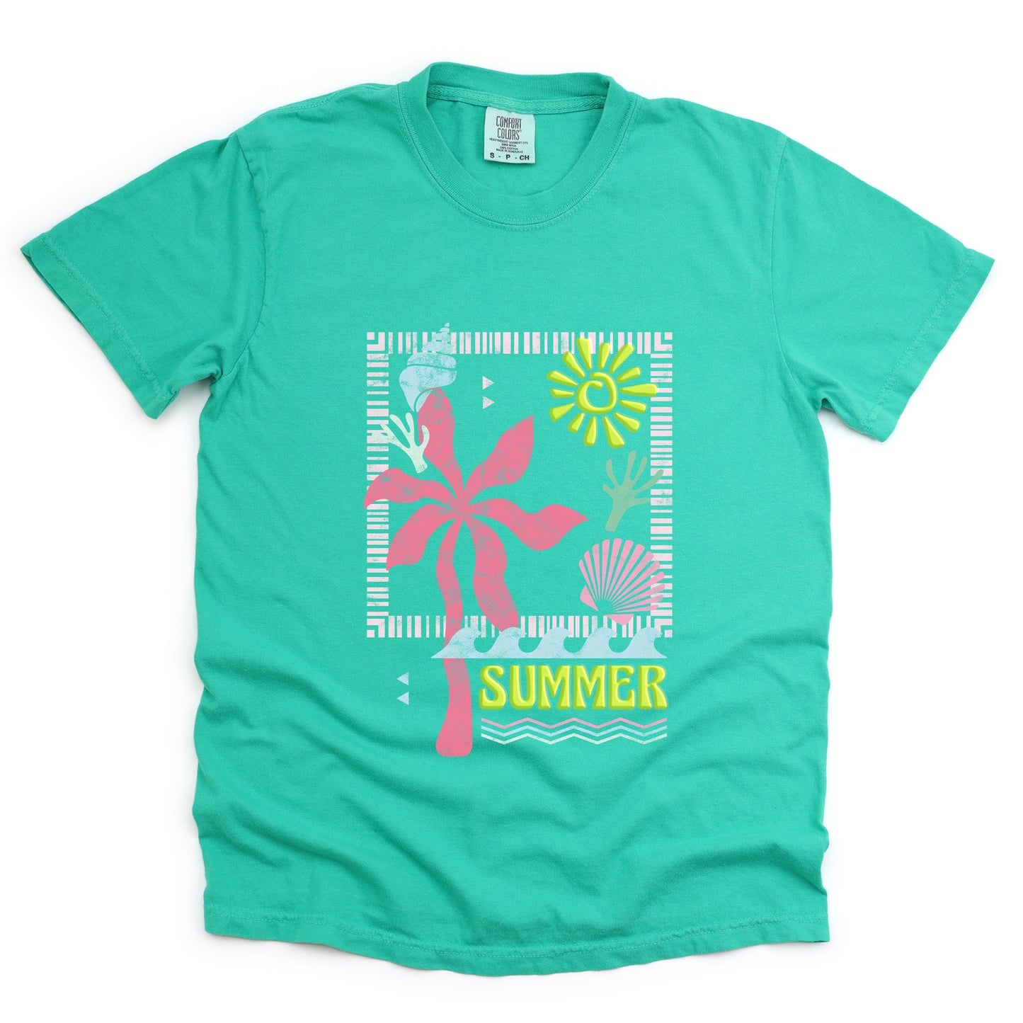 Summer Icons Colorful Puff Print - Women's Garment Dyed Graphic T-Shirt