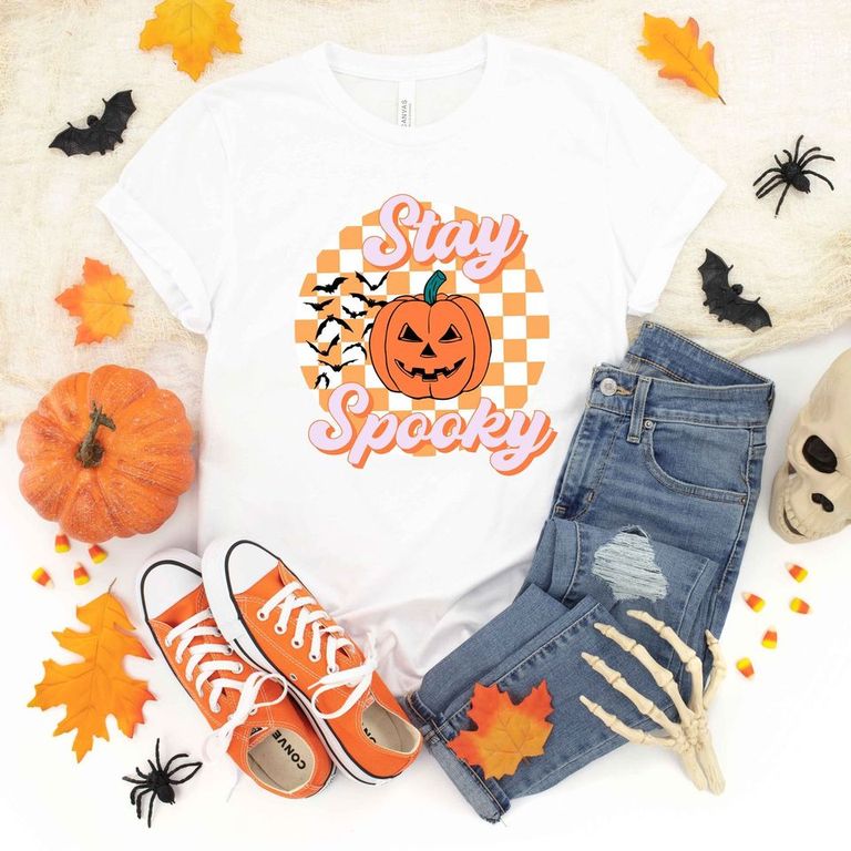 Stay Spooky Bats Checkered | Short Sleeve Crew Neck