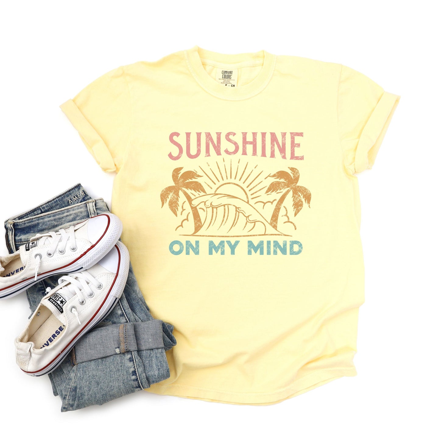 Sunshine On My Mind Palm Trees | Garment Dyed Short Sleeve Tee