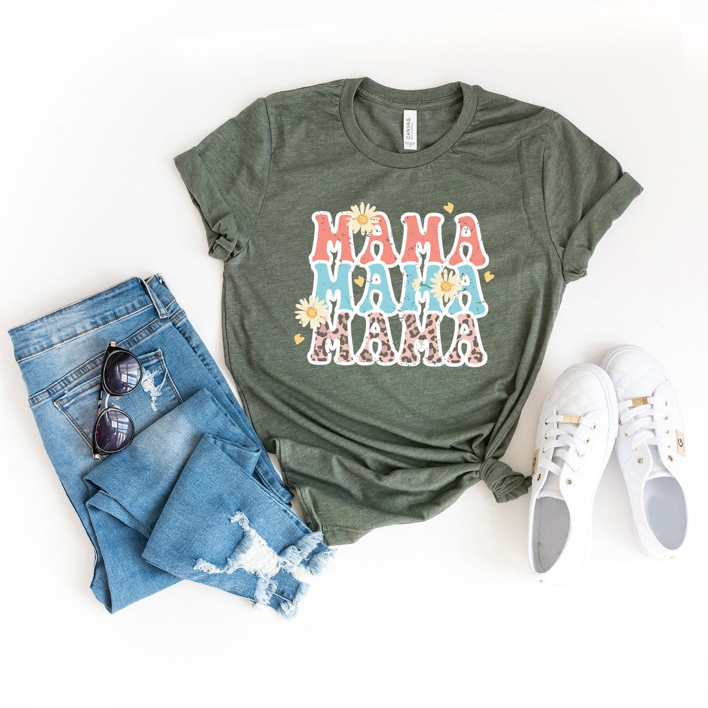 Mama Stacked Floral Colorful | Short Sleeve Graphic Tee