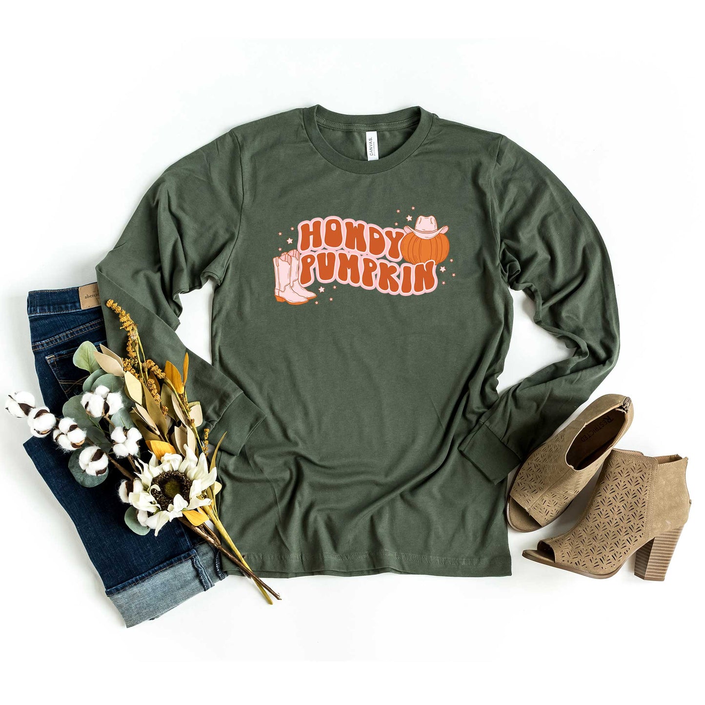 Howdy Pumpkin Boots | Long Sleeve Crew Neck