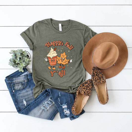 Retro Happy Fall Ya'll Leaf | Short Sleeve Graphic Tee
