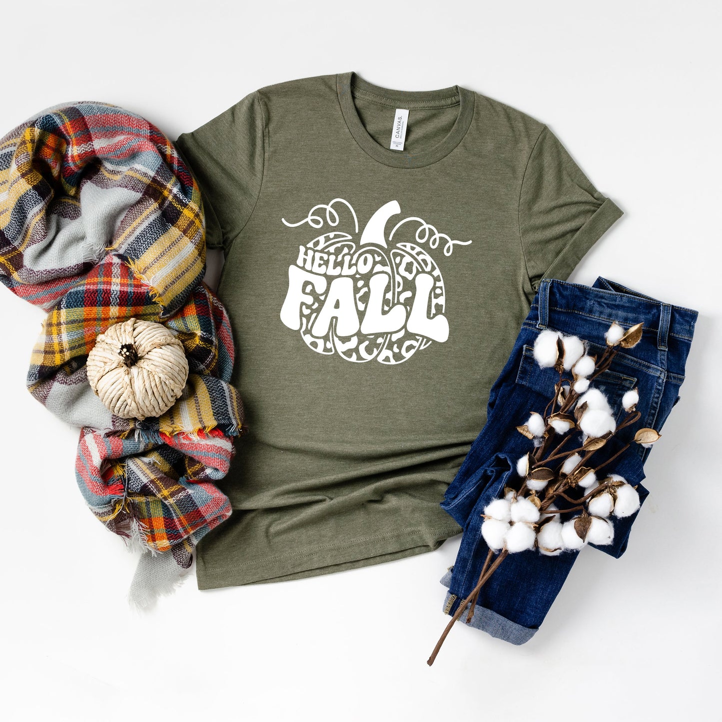 Hello Fall Leopard Pumpkin | Short Sleeve Graphic Tee