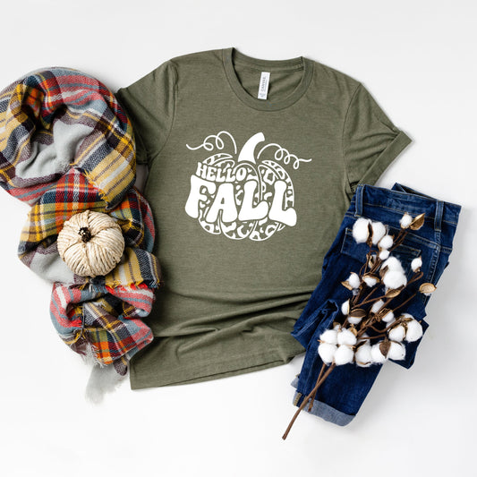 Hello Fall Leopard Pumpkin | Short Sleeve Graphic Tee
