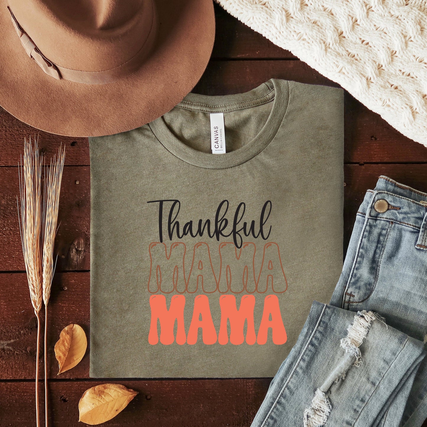 Thankful Mama Stacked | Short Sleeve Crew Neck