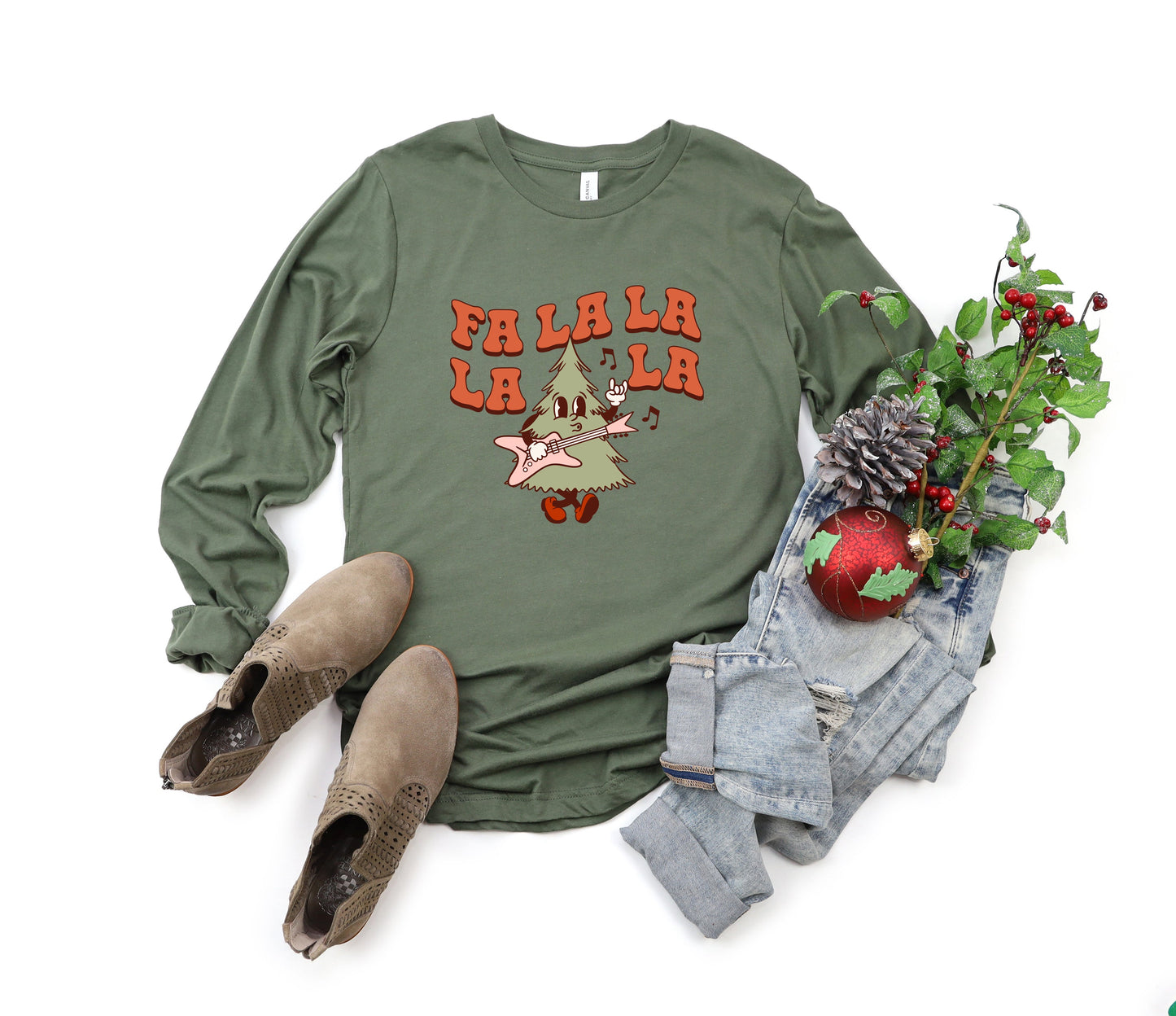 Fa La La Rockin' Tree | Long Sleeve Crew Neck