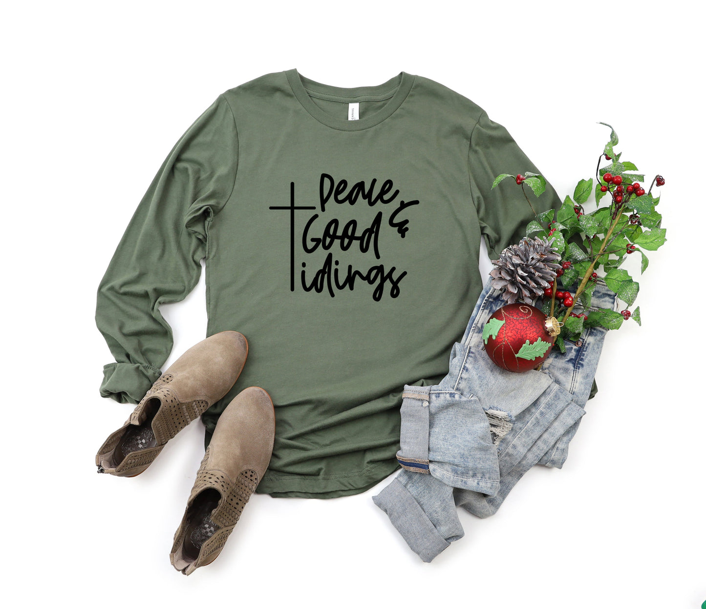 Good Tidings Cursive | Long Sleeve Crew Neck