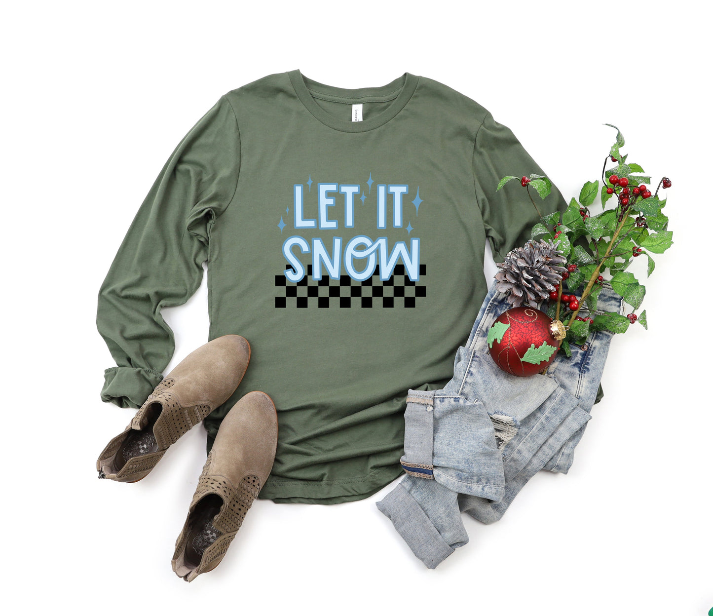 Let It Snow Checkered | Long Sleeve Crew Neck