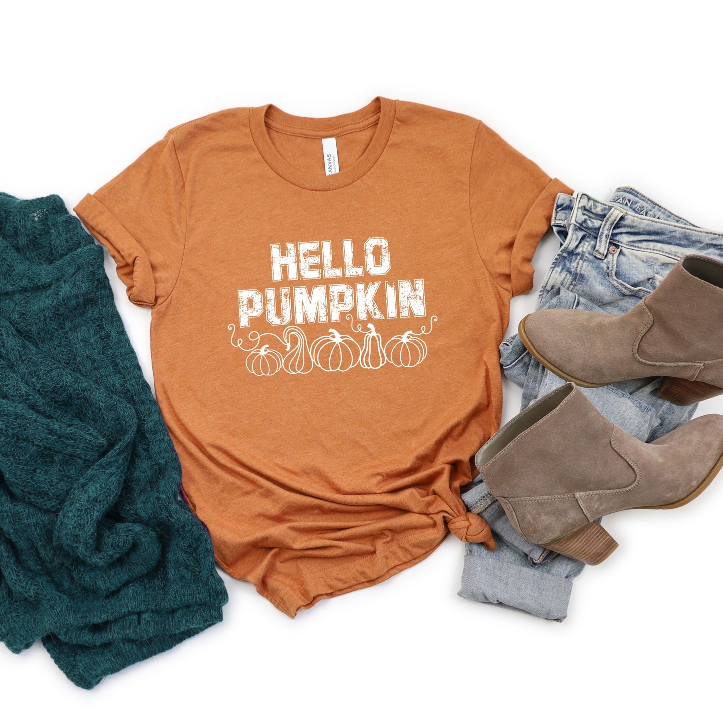 Hello Pumpkin Distressed | Short Sleeve Crew Neck
