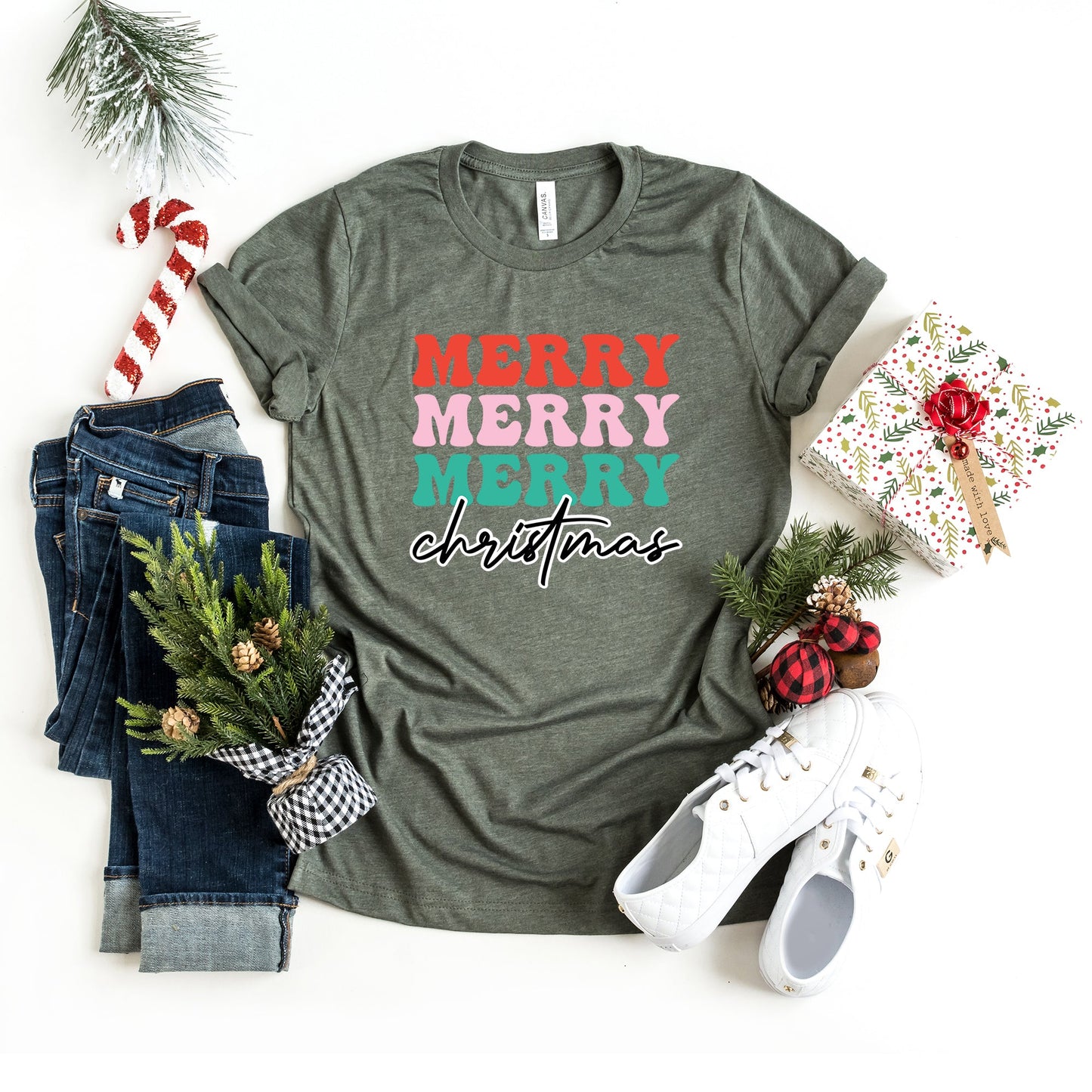 Merry Merry Merry Bold Christmas | Short Sleeve Graphic Tee
