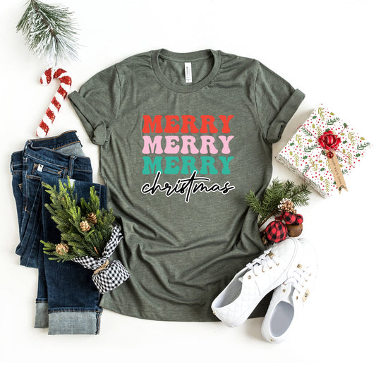 Merry Merry Merry Bold Christmas | Short Sleeve Graphic Tee