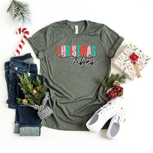 Christmas Vibes Lights | Short Sleeve Graphic Tee