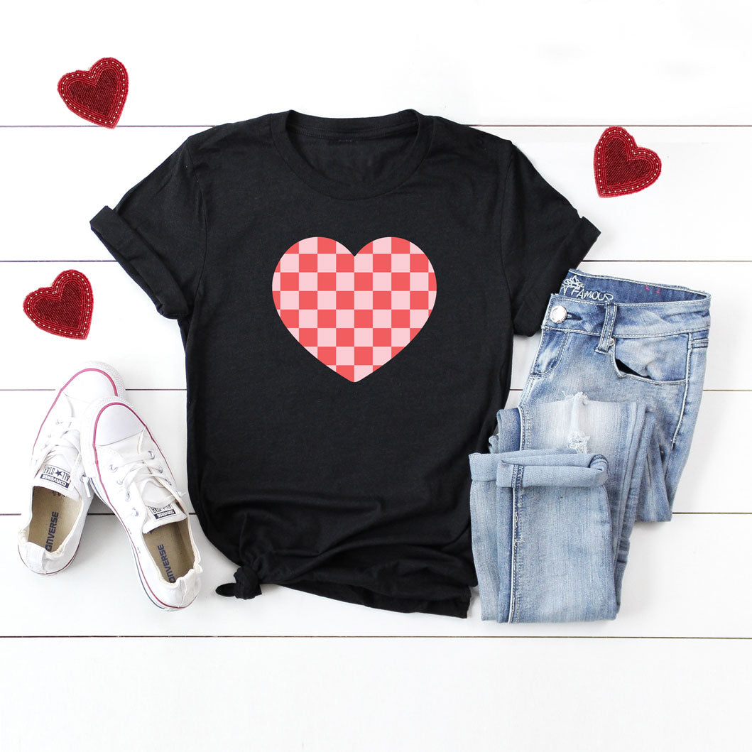 Valentines Checkered Heart | Short Sleeve Graphic Tee