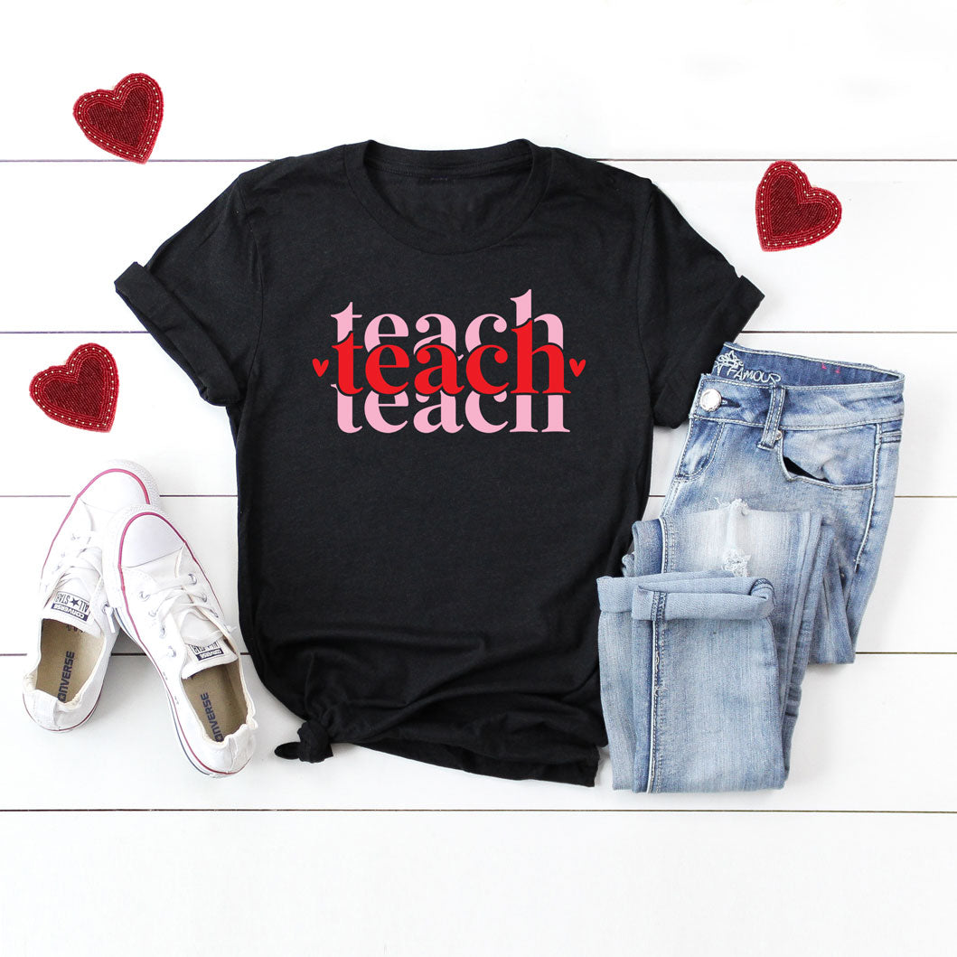 Teach Stacked With Hearts | Short Sleeve Graphic Tee