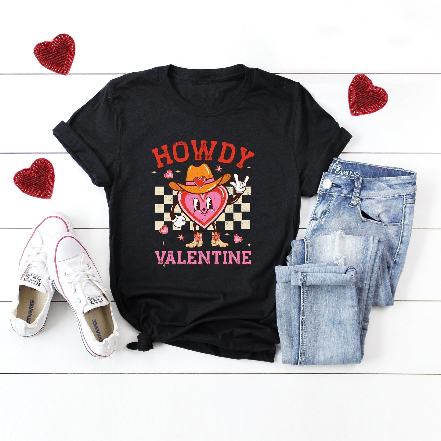 Howdy Valentine Checkered Heart | Short Sleeve Graphic Tee