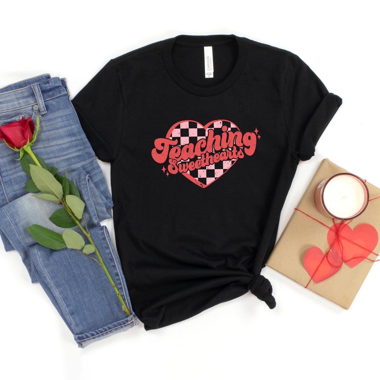 Teaching Sweethearts Checkered Hearts | Short Sleeve Graphic Tee