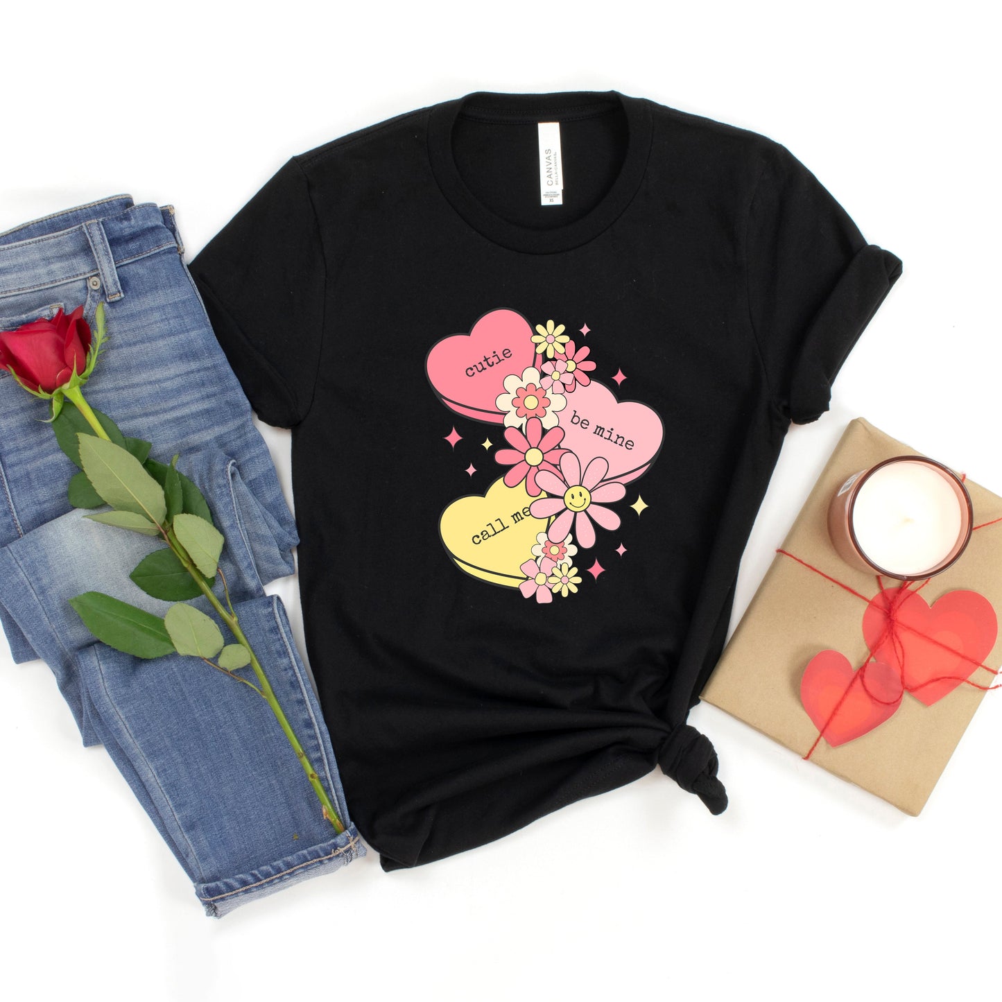 Retro Valentine Hearts | Short Sleeve Crew Neck