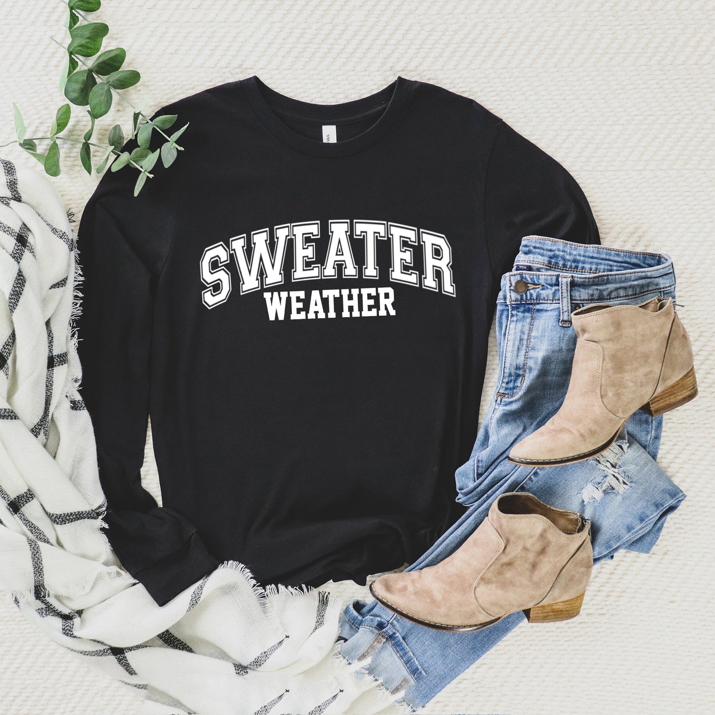 Sweater Weather Distressed | Long Sleeve Crew Neck