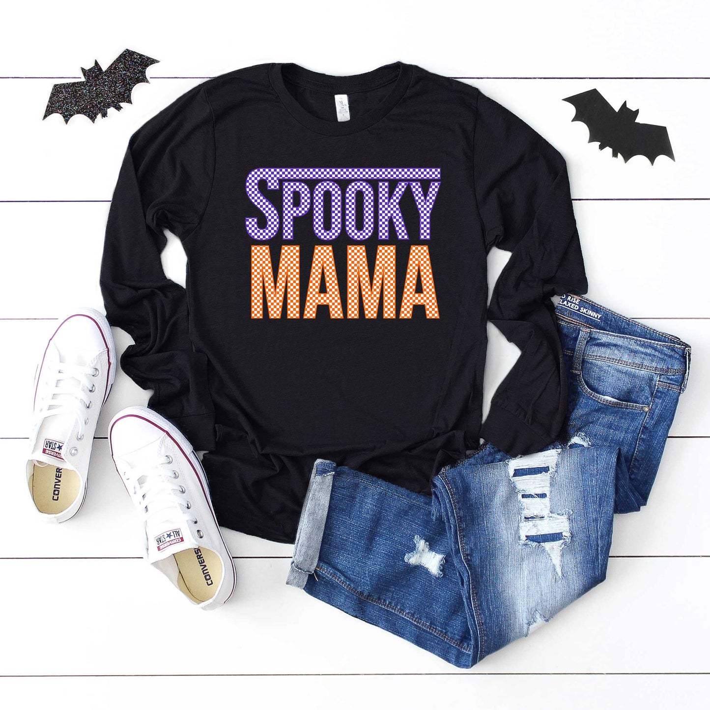 Spooky Mama Checkered | Long Sleeve Crew Neck