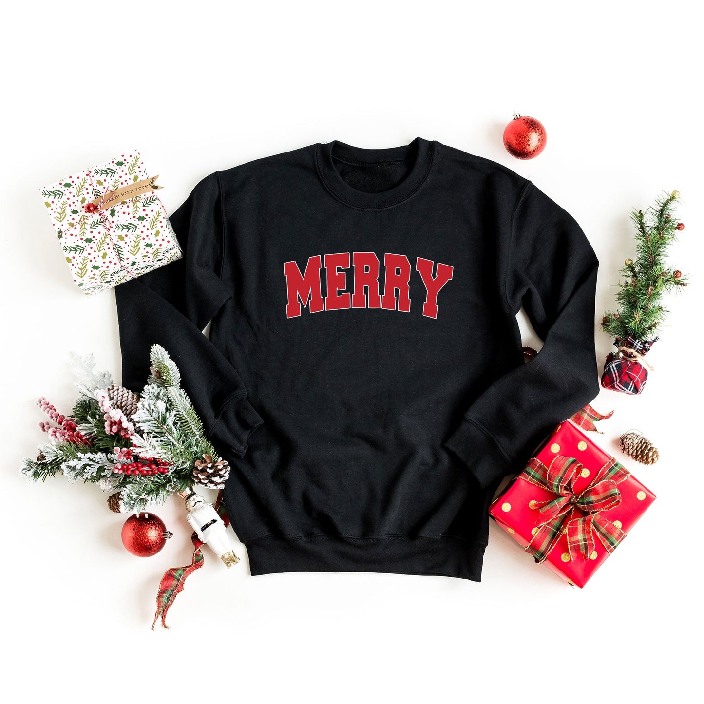 Merry Varsity White Outline | Sweatshirt