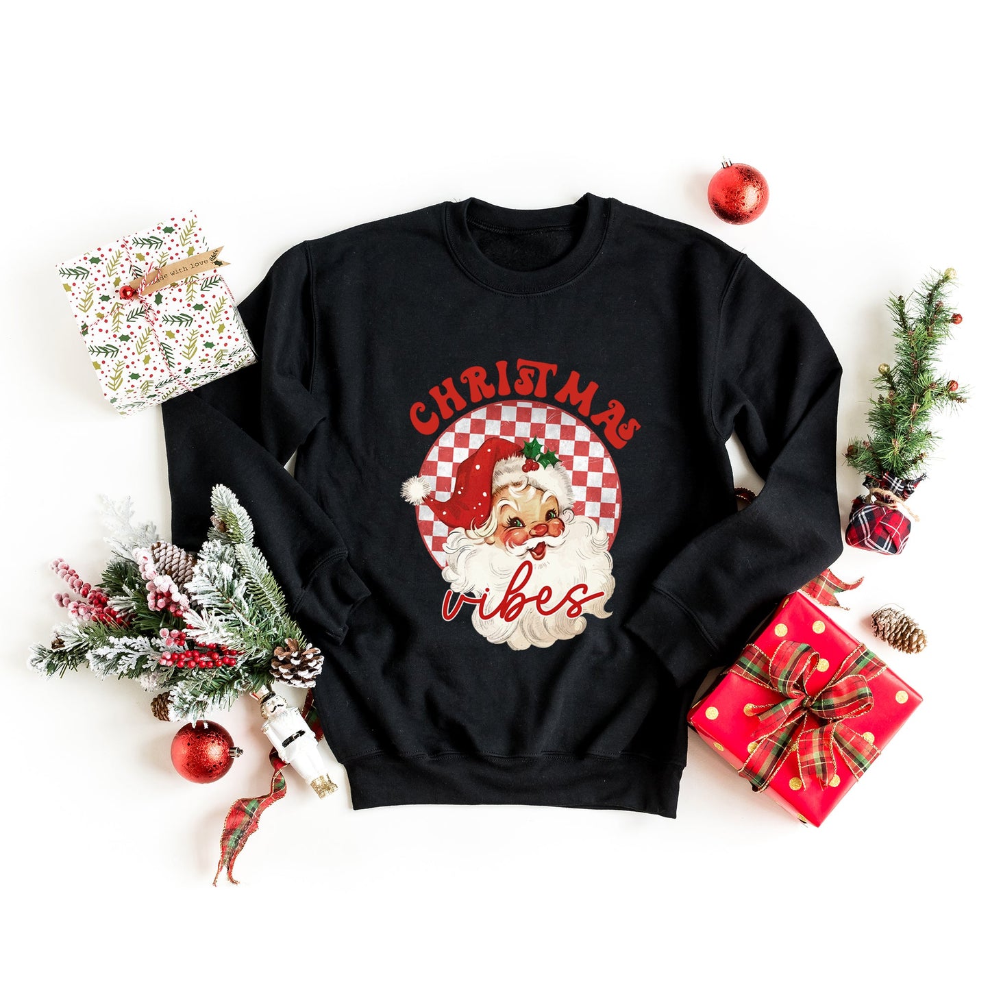 Christmas Vibes Santa Checkered | Sweatshirt