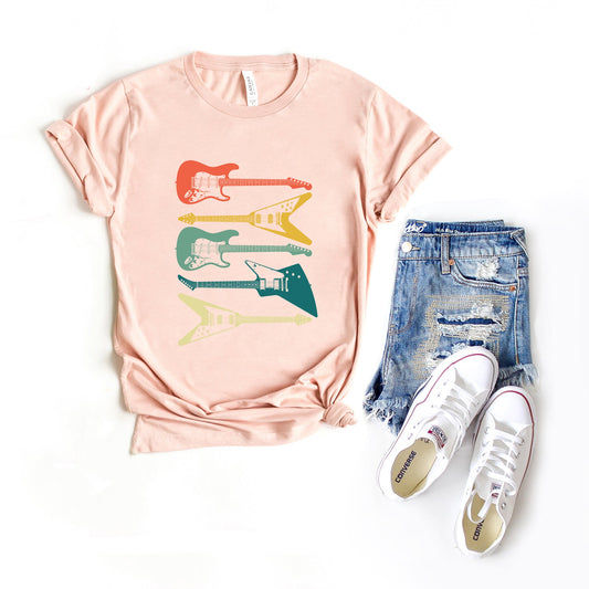 Colorful Electric Guitar Stacked | Short Sleeve Graphic Tee