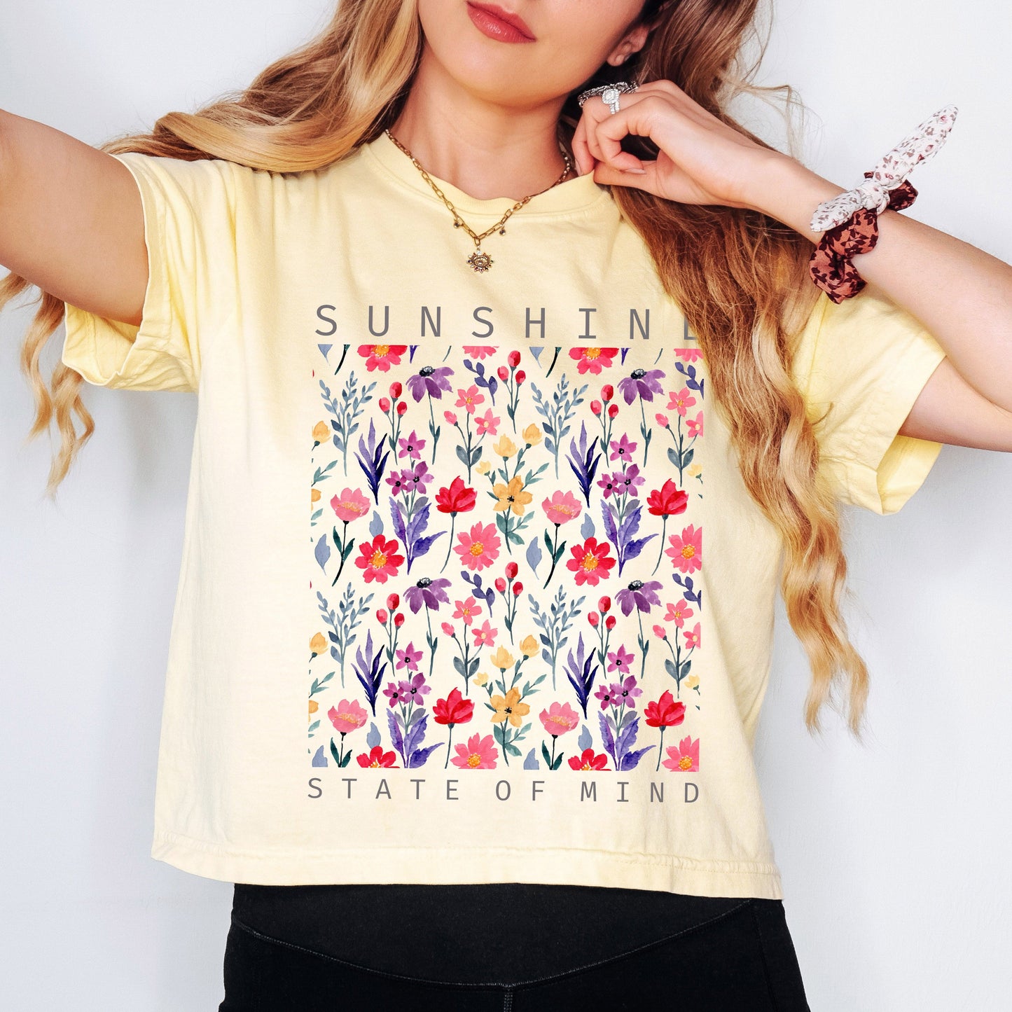 Sunshine State Of Mind Flowers  | Relaxed Fit Cropped Tee