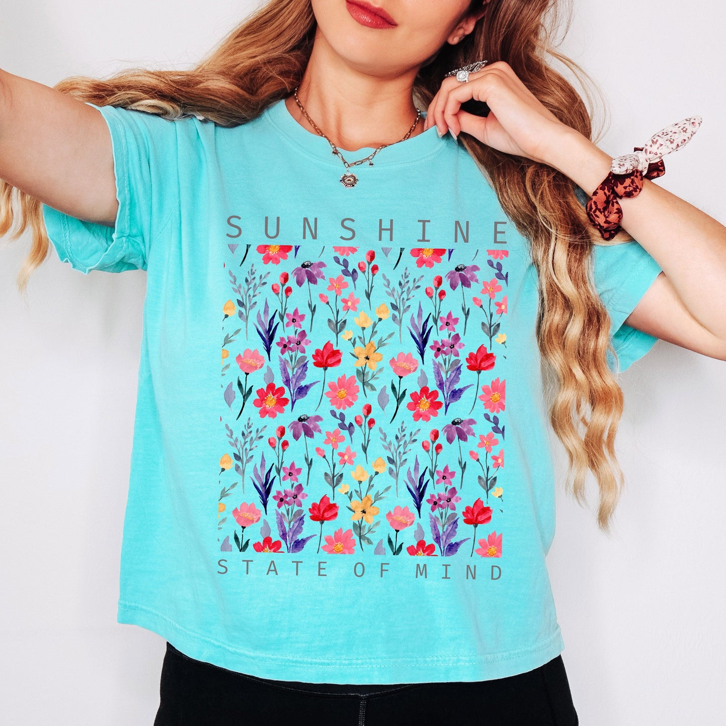 Sunshine State Of Mind Flowers  | Relaxed Fit Cropped Tee