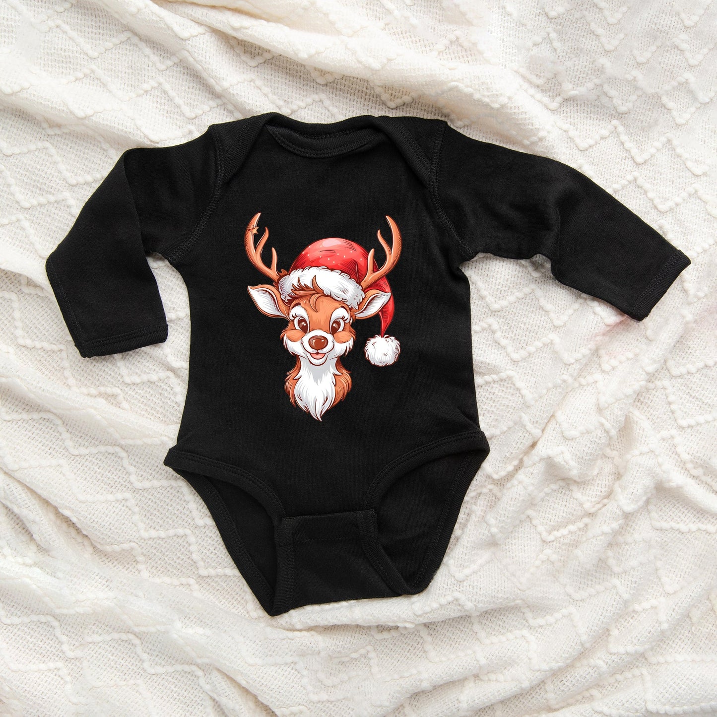 Cute Reindeer Head | Baby Graphic Long Sleeve Bodysuit