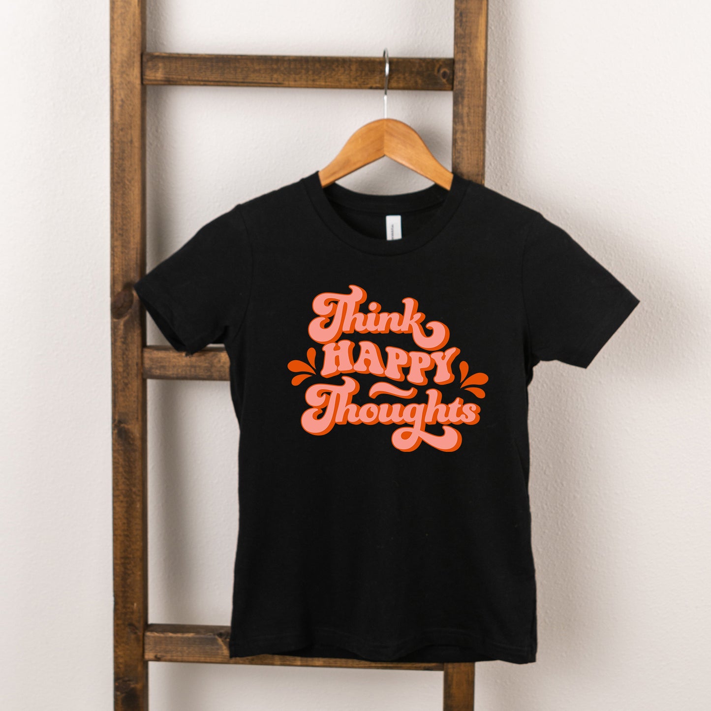 Retro Think Happy Thoughts | Youth Short Sleeve Crew Neck