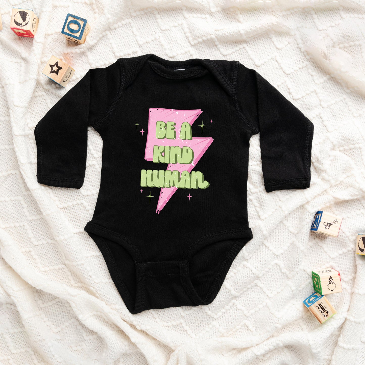 Be A Kind Human Lightning Bolt | Baby Graphic Long Sleeve Bodysuit
