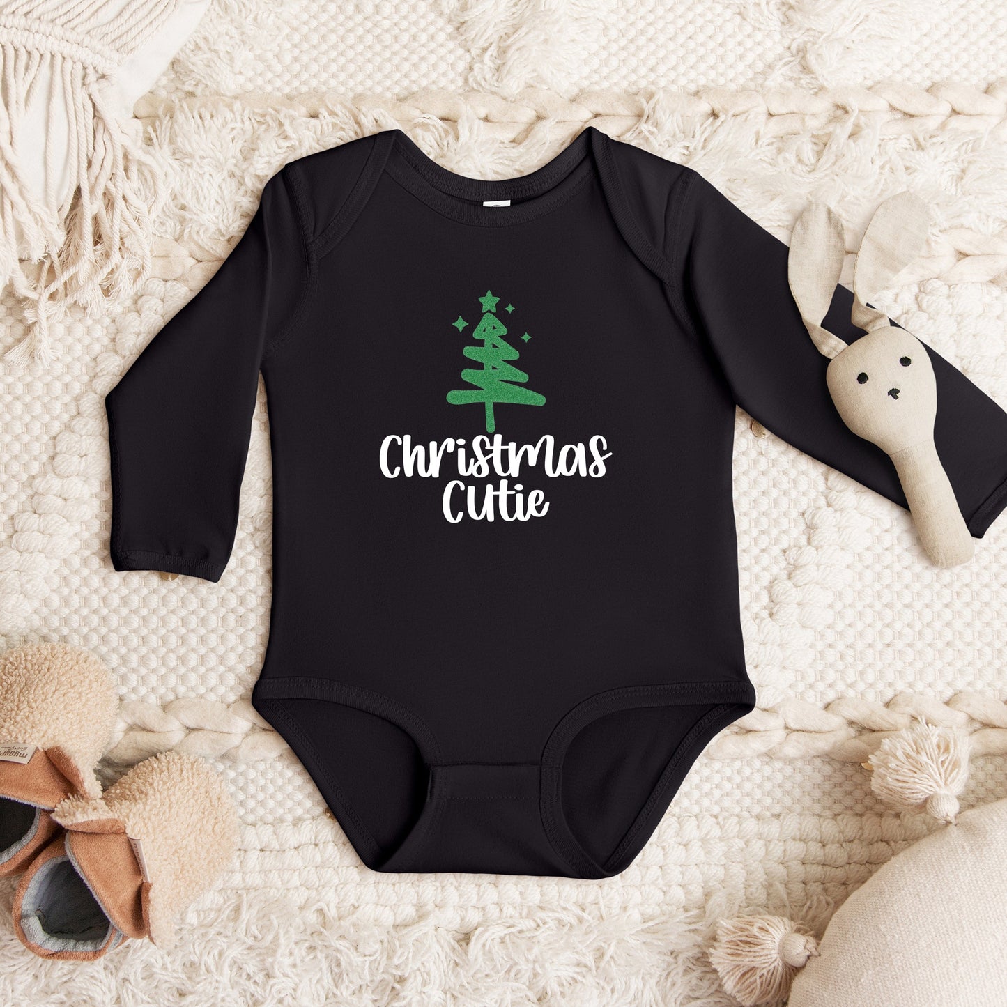 Christmas Cutie Tree Glitter | Baby Graphic Long Sleeve Bodysuit